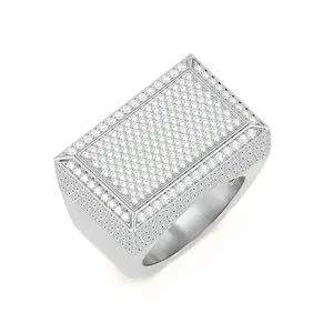 Haute qualité en gros personnalisé 18k véritable or massif hommes chevalière rectangulaire taille ronde diamant naturel déclaration chevalière - Product Image 2