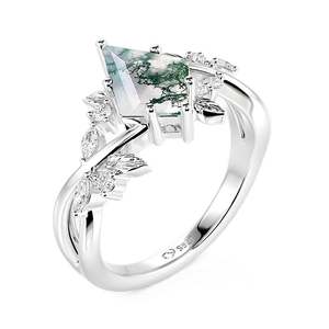 Anillo de compromiso bohemio con ágata musgosa en forma de pera Jeulia - Product Image 2