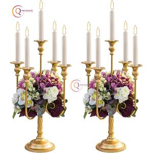 Candelabro de Metal decorativo para el hogar, venta de 2025, chapado en Color dorado con 5 brazos, tarro de vela único, candelabro de aspecto admirable - Product Image 1
