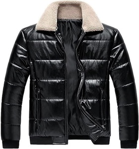 Chaqueta Bomber de Cuero Genuino para Hombre, con Cuello de Piel de Oveja, Transpirable, Anti-UV, Ecológica, con Relleno Cálido, Informal - Product Image 1