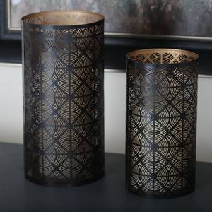 Odern andandmade et de 3 Metal etal ylindrical ututout andandle Jar con lack iniinished para Candle ight ececoration arty Wable - Product Image 2