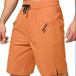 Short de plage en polyester pour homme, taille moyenne, décontracté, écologique, à séchage rapide, anti-rides, avec poches, tissu en maille brodé - Product Image 1