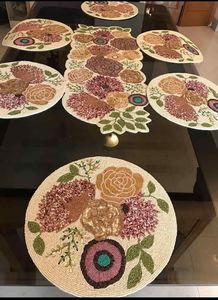 Dessous de verre noir perlé de 14 pouces fait à la main élégant tapis ronds et tampons cuisine ameublement usage alimentaire commercial - Product Image 4