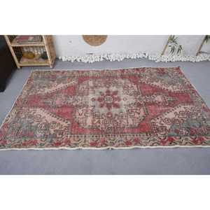 Alfombra turca Vintage de 4,4x7,1 pies, área grande, rojo, gris, Patchwork, diseño abstracto, Material de lana, látex para pasillo Rectangular adolescente - Product Image 3