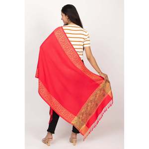 Floral Border Winter <b>Wool</b> Stole-<b>Red</b> - Product Image 4