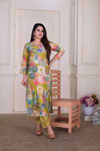 Dhwaja Export Designer 2PCS Beautiful Handwork Embroidery Work <b>Silk</b> Quick Dry All Seasons Women's Casual Kurti Set Heavy Elegant - Product Image 4