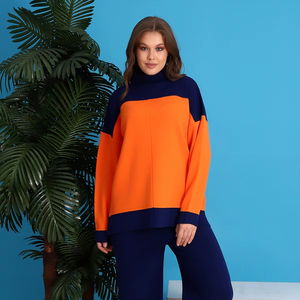 สเวตเตอร์ขากว้างเอวสูงลำลองสำหรับผู้หญิงกางเกงฤดูหนาวผ้าถักสองชิ้นสำหรับกีฬาโยคะและที่บ้าน - Product Image 1