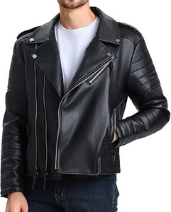 Veste bomber vintage à col montant et à capuche en cuir de poisson véritable, longueur régulière, hiver, épaules tombantes, fermeture éclair pour hommes - Product Image 3