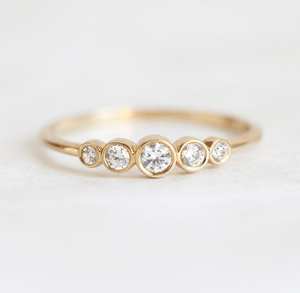 Anillo de compromiso con ajuste de bisel de cinco piedras, anillo de compromiso de diamante redondo Natural certificado, oro amarillo sólido de 10K, al por mayor - Product Image 1