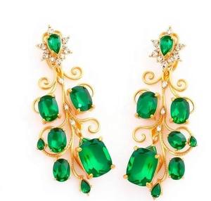 Wholesale Women Earrings 925 Sterling <b>Silver</b> 18K Gold Plated Green Hydro Multi-Shape 5.5 Inch 15g Dangle Earrings Fine Jewelry - Product Image 6