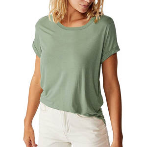 Camiseta de manga corta de algodón pesado con cuello redondo para mujer, Camiseta holgada de algodón puro de media manga, camiseta informal de moda 220G - Product Image 3