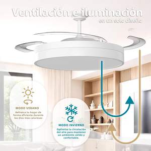 Ventilador de Techo Moderno con Luz LED de 66W, Motor DC Ultra Silencioso, Aspas Retráctiles, Control Remoto + Control por Aplicación - Product Image 4