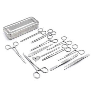 Kit de instrumentos quirúrgicos básicos profesionales Pinzas de acero inoxidable de 13 piezas Tijeras Portaagujas Manual Estándar-MOL - Product Image 1