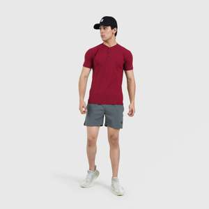 M024 Slim Fit Maroon Short Sleeves T-Shirt Printed Solid Pattern Tee with Silk <b>Screen</b> Printing Knitted Fabric Garment Dyed - Product Image 4