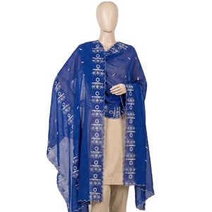 Wholesale Women Summer Voile Shawl Floral Silver Metallic Rhinestone Embroidered High Quality Lightweight Breathable Scarf AHE - Product Image 1