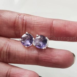 Pendientes de Plata de Ley 925 con Amatista Natural, Piedra de Nacimiento de Febrero, Regalo de San Valentín, Joyería Hecha a Mano - Product Image 5