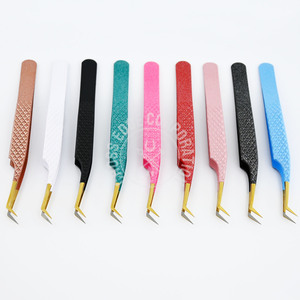 Hot Selling Fiber Tip Lash Tweezers 45 Degree Volume Lash Extension Tweezers Set Stainless Steel Strong Hold Precision Tool - Product Image 1