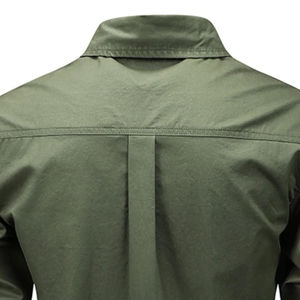 Haute qualité hommes décontracté Cargo chemises manches longues respirant tricoté tissu ODM approvisionnement automne saison plaine teint en gros - Product Image 5