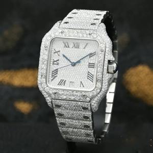 VVS-VS Forme Carrée En Acier Inoxydable Glacé Moissanite Cadran Diamant Mouvement À Quartz Mode Simple Montre - Product Image 1
