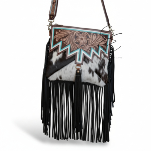 Handcrafted Cowhide Fringe Sling <b>Bag</b> Western Tooled Leather Crossbody <b>Boho</b> Tassel <b>Bag</b> for Women Turquoise <b>Bag</b> Cowgirl Purses - Product Image 1