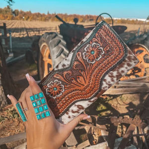 Elegant Women's Genuine Leather Vintage Fashion RFID Blocking Trifold <b>Wallet</b> with Matching Western Style Clutch - Product Image 5