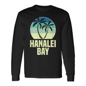 Camiseta retro de manga larga con estampado de palmeras al atardecer en Hanalei Bay - Product Image 1