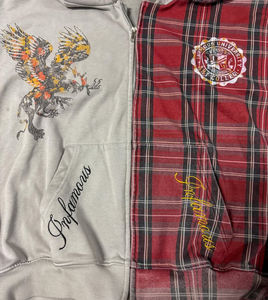 Sudadera con capucha con estampado personalizado de fabricante al por mayor, logotipo impreso a cuadros, bordado de gran tamaño, recortada, 2 tonos, chaqueta con cremallera para hombre - Product Image 3