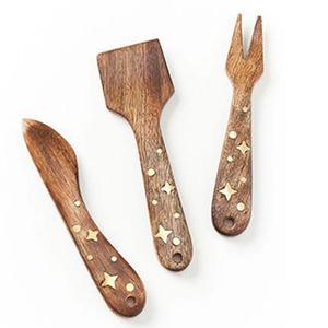 Fork Knife and Spoon Mango Wood Enamel Salad Server Set Elegant Home Restaurant Tableware Decoration <b>Flatware</b> for Weddings - Product Image 5