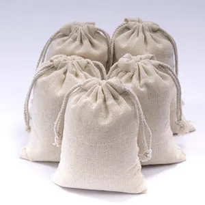 3x5 Inch Small Cotton Drawstring Muslin Bags Linen Pouch for Tea Coffee Bar Soap Herbs Packaging wholesale supplier