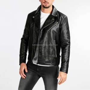 Chaqueta de Cuero Negra Minimalista de Corte Ajustado para Hombre con Cierre Asimétrico y Cuello Camisero, Ropa Casual de Invierno para Motociclistas - Product Image 5