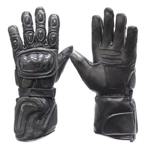 Padded Wrist Genuine Leather Motorbike Gloves Gauntlet Black Full Finger Leather Motorcycle Auto Racing Wear Gloves For Men - Product Image 1