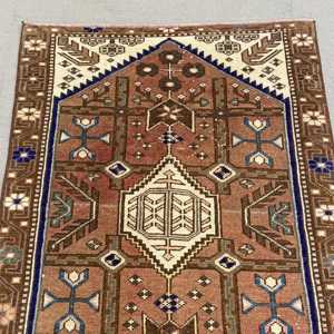 Vintage 2.7x4 ft Rug, Small Turkish Rug, <b>Brown</b> Bordered <b>Wool</b> Rug - Product Image 4