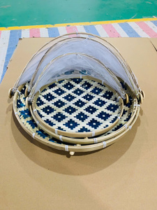 ECO Products Woven Bamboo Serving Tray Round Cover with Folding Set Lid Decorative Fruit Bread Tray - Product Image 5