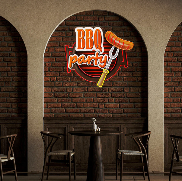 オリジナルBBQ 牛ネオン看板 LED バーベキュー店舗装飾ネオン管
