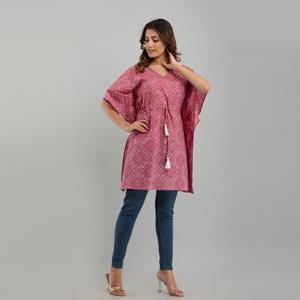 Vestido Kaftan de Seda Banarasi Morado con Estampado Bandhani Hecho a Mano, Material Georgette, Estilo Pakistaní, Modelo Lehenga Suave (SHKUP1234) - Product Image 6