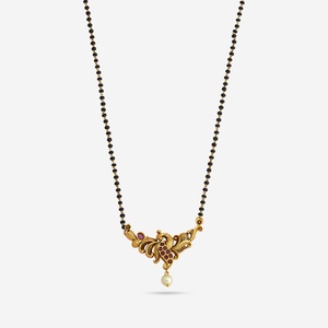 Wedding-Ready Antique Gold <b>Ruby</b> Synthetic Stones Beads Mangalsutra <b>Necklace</b> for Women's Hinduism - Product Image 1