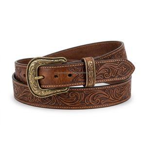 Cinturones de Cuero Genuino con Hebilla Personalizada al por Mayor para Hombre, Cinturones de Cuero Vacuno Grabado de Alta Resistencia, Cinturones Western OEM - Product Image 4