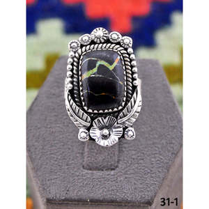 Bague ajustable en argent sterling plaqué or rose et turquoise noire, faite à la main au sud-ouest, avec sertissage invisible – Cadeau - Product Image 2