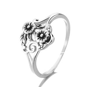 Platinum-Infused Sterling <b>Silver</b> Wild Flower <b>Ring</b> <b>Adjustable</b> Size with Rhodium Plating Artisan Bezel Setting - Product Image 1