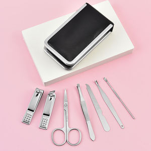 Portable 7 pièces manucure pédicure ensemble fermeture éclair sac en cuir PU coupe-ongles en acier inoxydable soins des pieds des nourrissons toilettage cadeau ANAAIF - Product Image 2