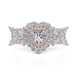 Anillo de Boda Jeulia con Doble Halo y Corazón de Dos Tonos - Aleación Chapada en Oro de 6mm con Incrustaciones de Garras - Product Image 1