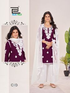 Kurtis Tradicional de Rayón Bordado con Estampado de Lámina de 14 kg para Mujer, Maruti Fashion MF1113, con Palazzo, Nazneen y Dupatta, Estilo Indio-Pakistaní - Product Image 4
