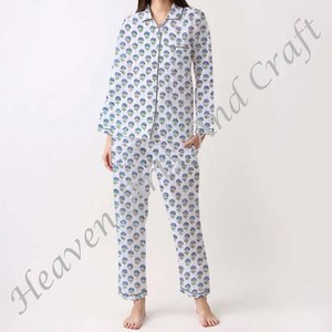 Conjunto de Pijama de Algodón 100% para Mujer, Ropa de Dormir Suave para el Hogar, Conjunto de Pijama de Primavera/Verano con Estampado Floral/Personajes/Letras/Estampado/Vacaciones/Árbol PJ044 - Product Image 6