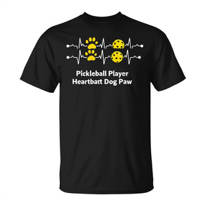 T-Shirt Promozionale con Design Battito Cardiaco e Zampa di Cane per Giocatori di Pickleball - Product Image 3