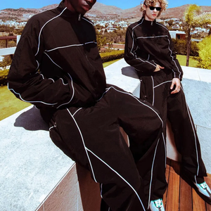 Men Jogger Sets Windbreaker Two Piece Set Patchwork Zip up Puff Track <b>Jacket</b> and Track Pants Custom Nylon Reflective Tracksuit - Product Image 3