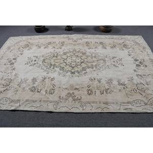 Tapis Turc Vintage Beige Vert 5.6 X 9.2ft Tissage Plat en Laine avec Motif Patchwork pour Décorations de Salon - Product Image 3