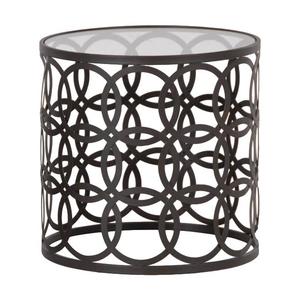 Table basse en métal de style victorien classique et dessus en verre avec accents noirs et design orné pour les amateurs de décoration vintage élégants - Product Image 1