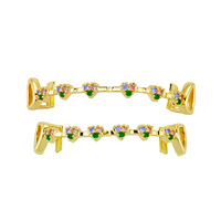 Grillz dentaire Micro Pave 5A CZ en forme de cœur, en laiton écologique, avec barre de moulage en silicone