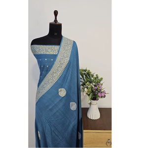 Sari Banarasi Tassur Kadhwan authentique, pur, fait main, tissé à la main, traditionnel, léger, élégant, pour les fêtes, protection solaire rapide - Product Image 1