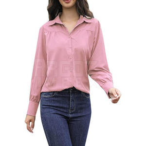 Camisa informal de alta calidad con logotipo frontal sólido para mujer, hecha de algodón, manga larga, secado rápido, transpirable, más vendidos - Product Image 1